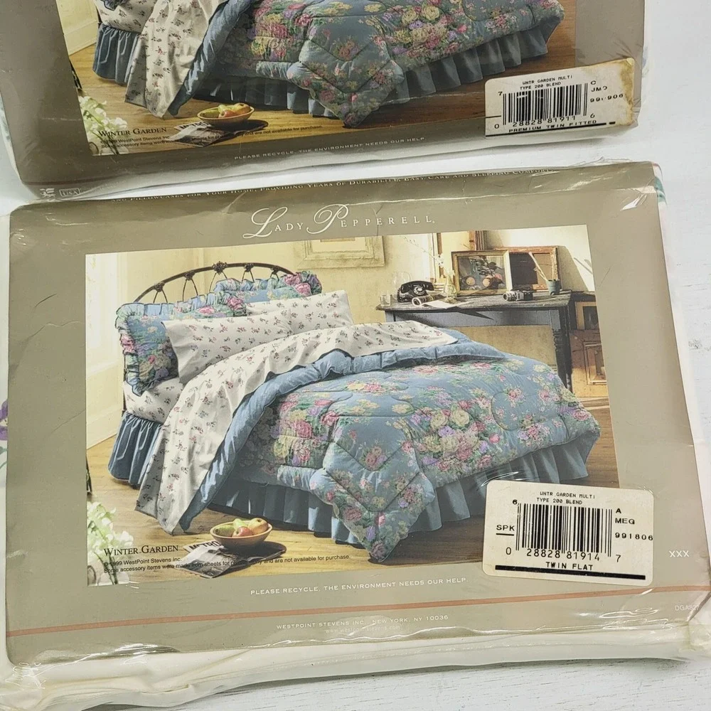Vintage Lady Pepperell Winter Garden Flower Floral Twin Sheet Set Blend 200 Ct